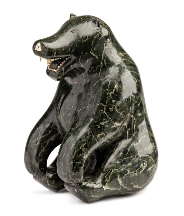 Lot 17 ELIJASSIAPIK (1912-1972) INUKJUAK (PORT HARRISON) Seated Polar Bear, c. 1955 stone, ivory, and black ink, 8.25 x 4.5 x 5.25 in (21 x 11.4 x 13.3 cm) ESTIMATE: $8,000 — $12,000 PRICE REALIZED: $15,600.00