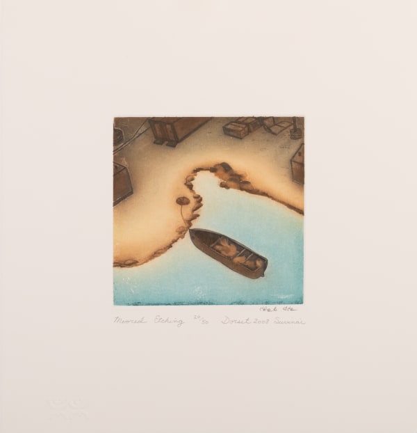 Lot 8 SHUVINAI ASHOONA (1961-) KINNGAIT (CAPE DORSET) Moored, 2008 #31 etching and aquatint, plate: 5.75 x 5.75 in (14.6 x 14.6 cm) / sheet: 13 x 13 in (33 x 33 cm) ESTIMATE: $200 — $300 PRICE REALIZED: $144.00