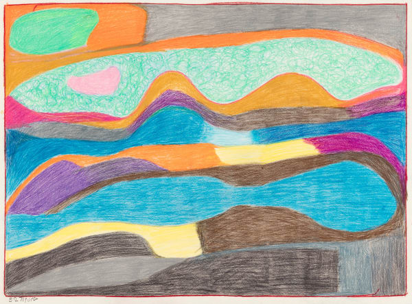 Lot 66 JANET KIGUSIUQ (1926-2005) QAMANI'TUAQ (BAKER LAKE) Arctic Landscape (River with Rapids), 2000 pencil crayon on paper, 22.5 x 30 in (57.1 x 76.2 cm) ESTIMATE: $2,500 — $3,500 PRICE REALIZED: $4,560.00