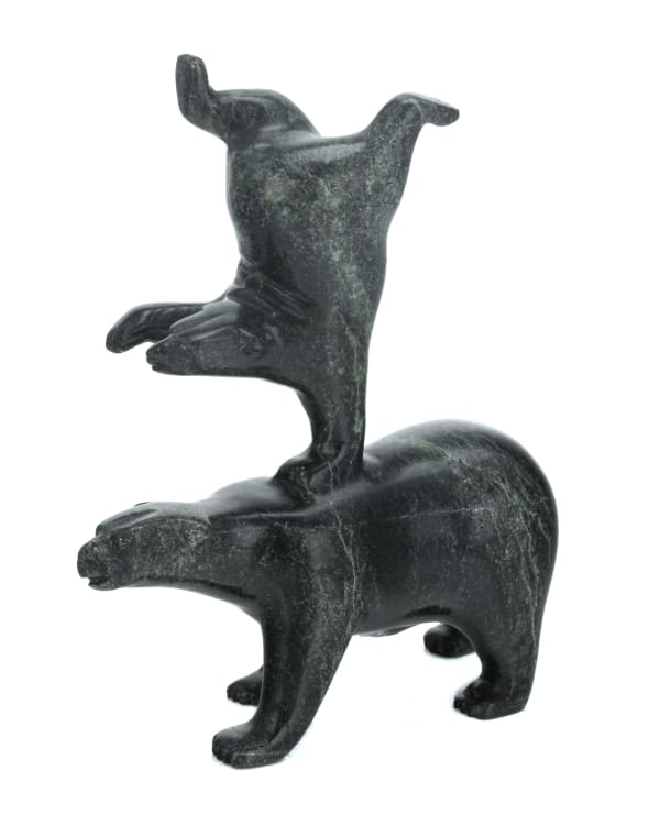 2 TIM PEE (1976-) KINNGAIT (CAPE DORSET) Playful Bears, 2024 stone, 5.25 x 4.5 x 2 in (13.3 x 11.4 x 5.1 cm)