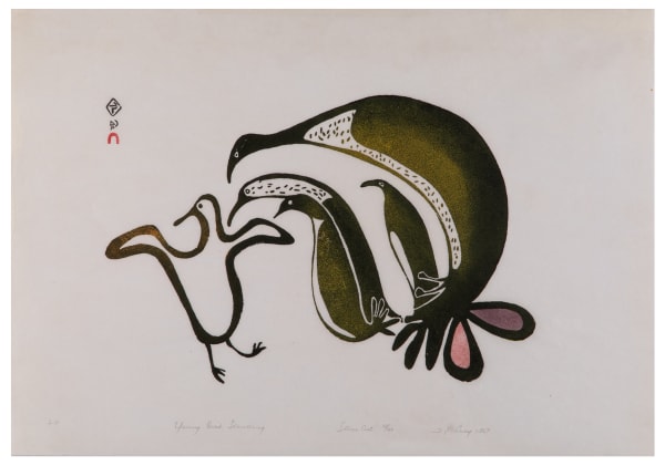 Lot 49 LUCY QINNUAYUAK (1915-1982) KINNGAIT (CAPE DORSET) Young Bird Strutting, 1967 #24* stonecut and stencil,16.5 x 24.5 in (41.9 x 62.2 cm) ESTIMATE: $800 — $1,200 PRICE REALIZED: $732.00