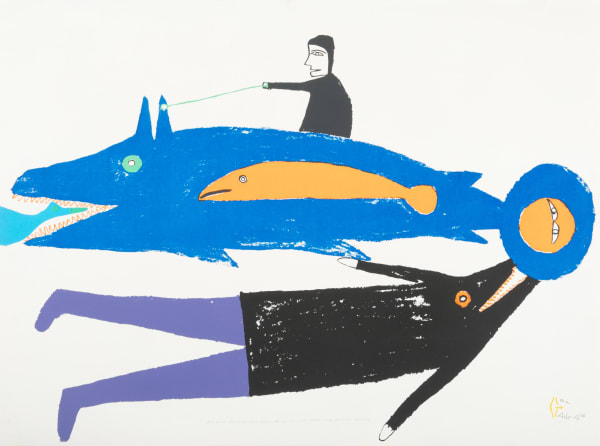 Lot 39 JESSIE OONARK, O.C., R.C.A (1906-1985) QAMANI'TUAQ (BAKER LAKE) Two Fish Looking for Something To Eat, 1978 #16 silkscreen, 22 x 29.75 in (55.9 x 75.6 cm) ESTIMATE: $700 — $1,000 PRICE REALIZED: $960.00