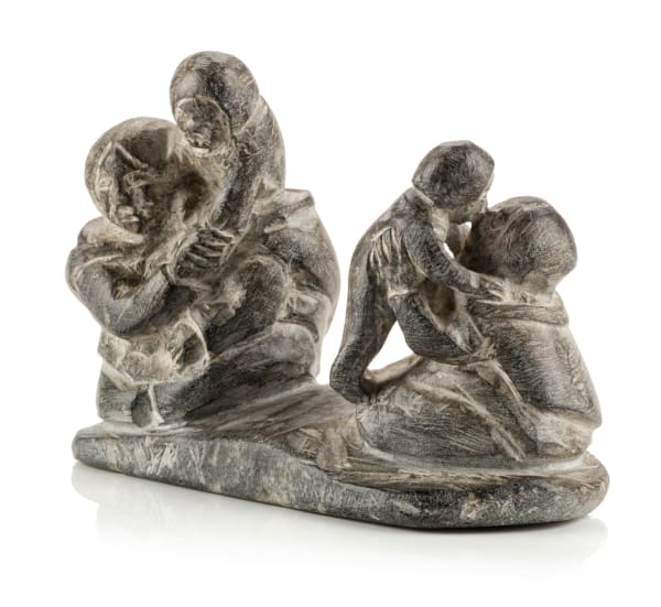 Lot 1 ENNUTSIAK (1893-1967) IQALUIT (FROBISHER BAY) Two Mothers and Children, c. 1959 stone, 2.75 x 3 x 1.5 in (7 x 7.6 x 3.8 cm) ESTIMATE: $3,500 — $5,000 Price realized: $5,124.00