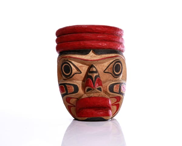 Lot 42 GEORGE HUNT JR. (1958-) KWAKWA̱KA̱ʼWAKW Chief Mask, c. 1980s polychromed wood, 5.75 x 5.5 x 7.5 in (14.6 x 14 x 19.1 cm) PRICE REALIZED: $344.40