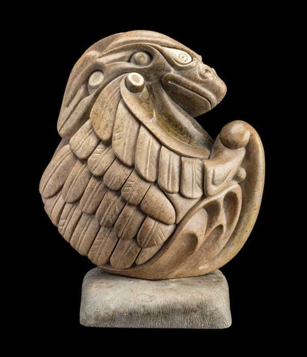 Lot 64 ABRAHAM ANGHIK RUBEN (1951-), SALT SPRING ISLAND, BC Shaman-Bird Transformation, mid-late 1980s stone, antler, ivory and black inlay, 14.25 x 12.75 x 7 in (36.2 x 32.4 x 17.8 cm) ESTIMATE: $5,000 — $8,000 Price Realized: $5,040