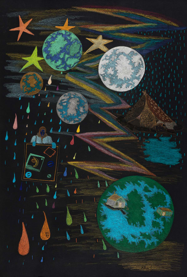 Lot 58 SHUVINAI ASHOONA (1961-) KINNGAIT (CAPE DORSET) Celestial Earths, c. 2011-12 coloured pencil on paper, 44.5 x 30 in (113 x 76.2 cm) ESTIMATE: $8,000 — $12,000 PRICE REALIZED: $10,800.00