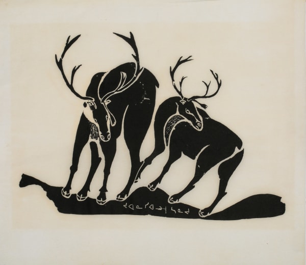 Lot 74 JUANASIALUK IRQUMIA (1912-1977) PUVIRNITUQ (POVUNGNITUK) Caribou, 1964 #34 stonecut, 21 x 24 in (53.3 x 61 cm) ESTIMATE: $600 — $900 PRICE REALIZED: $528.00