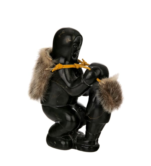 Lot 134 THOMASSIE KASUDLUAK, INUKJUAK (PORT HARRISON) Father Preparing Young Child for Summer Trek, 1987 stone, seal fur, leather, and sinew, 6.75 x 5 x 2.25 in (17.1 x 12.7 x 5.7 cm) ESTIMATE: $200 — $300 PRICE REALIZED: $192.00