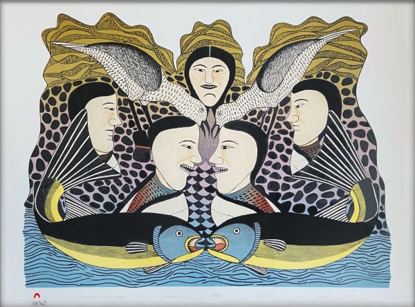 Lot 33 KENOJUAK ASHEVAK, C.C., R.C.A. (1927-2013) KINNGAIT (CAPE DORSET) Women Speak of Fishing, 1991 #11 lithograph, framed, sight: 22.25 x 30 in (56.4 x 76.2 cm) ESTIMATE: $1,800 — $2,800 Price Realized: $1,920