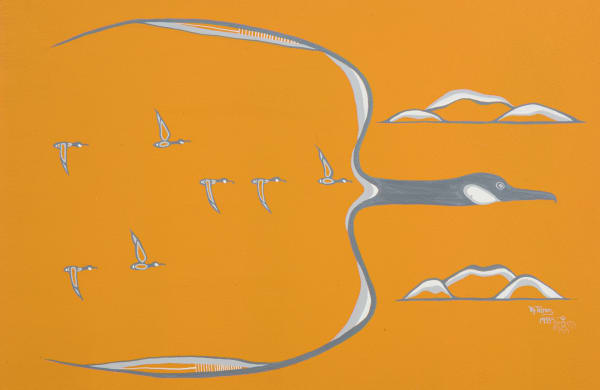 Lot 81 ROY THOMAS (1949-2004) ANISHINAABE (OJIBWE) Time What Can Call Our Own, 1985 acrylic on paper, 12 x 18 in (30.5 x 45.7 cm) ESTIMATE: $600 — $900 PRICE REALIZED: $600.00