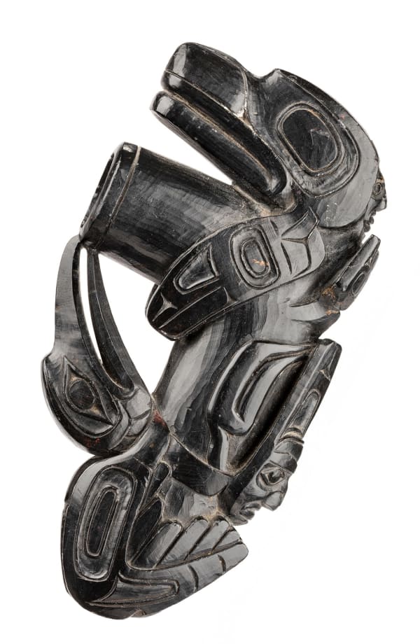 Lot 120 UNIDENTIFIED HAIDA ARTIST Ceremonial Pipe, c. 1835 argillite, 4.5 x 2.5 x 0.75 in (11.4 x 6.3 x 1.9 cm) ESTIMATE: $2,500 — $3,500 PRICE REALIZED: $5,520.00