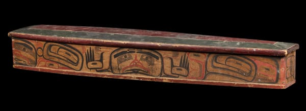 Lot 44 CAPTAIN RICHARD CARPENTER (DU’KLWAYELLA) (1841-1931), HEILTSUK Blanket Box, c. 1900-10 wood, pigment, cord, and metal, 6.5 x 52 x 10.5 in (16.5 x 132.1 x 26.7 cm) ESTIMATE: $70,000 — $100,000 Price Realized: $78,000