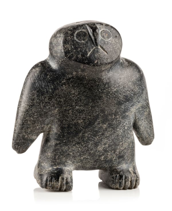 Lot 80 LATCHOLASSIE AKESUK (1919-2000) KINNGAIT (CAPE DORSET) Owl, c. early-mid 1960s stone, 5.5 x 5 x 2.25 in (14 x 12.7 x 5.7 cm) ESTIMATE: $3,000 — $5,000 PRICE REALIZED: $3,600.00