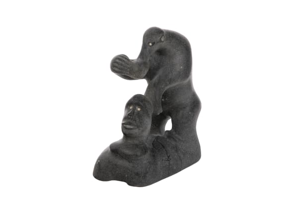 Lot 43 SILAS AITTAUQ (1933-2013) QAMANI'TUAQ (BAKER LAKE) Polar Bear with Man's Head, 1990s stone and antler inlay, 8.25 x 7 x 4.25 in (21 x 17.8 x 10.8 cm) ESTIMATE: $250 — $350 PRICE REALIZED: $204.00