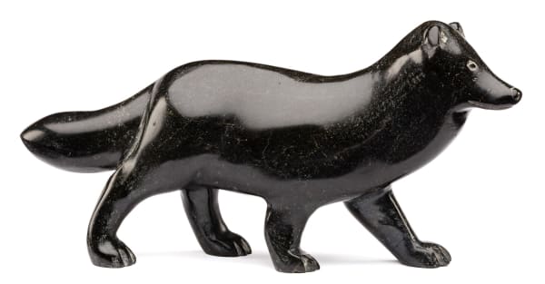 Lot 61 HENRY EVALUARDJUK (1923-2007) IQALUIT (FROBISHER BAY) Trotting Arctic Fox, early 1980s stone, 4.75 x 9 x 2.5 in (12.1 x 22.9 x 6.3 cm) ESTIMATE: $2,000 — $3,000 PRICE REALIZED: $2,640.00
