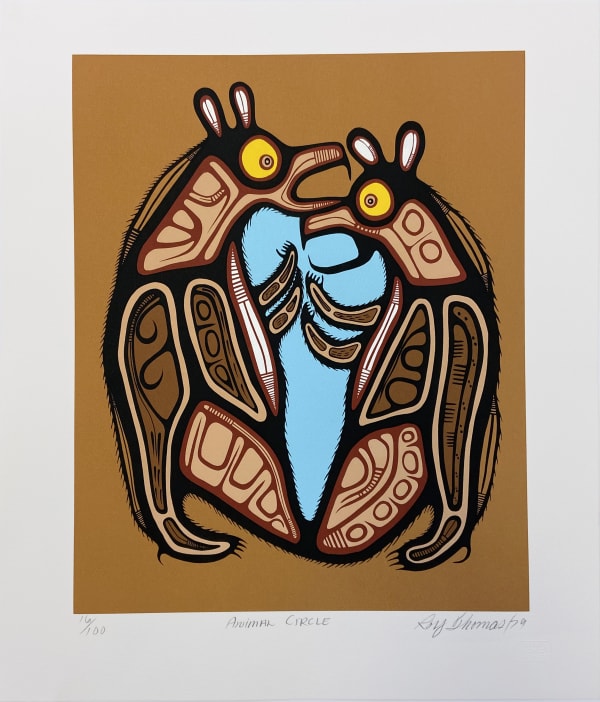 Lot 94 ROY THOMAS (1949-2004) ANISHINAABE Animal Circle, 1979 silkscreen, image: 15.25 x 12.5 in (38.7 x 31.8 cm); sheet: 19.25 x 16.75 in ESTIMATE: $200 — $300 Price realized: $168