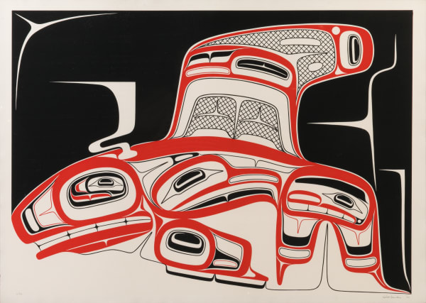 Lot 127 ROBERT DAVIDSON (GUUD SANS GLANS), C.M., O.B.C., (1946-) HAIDA, MASSET / WHITE ROCK Killer Whale, 1983 serigraph, 29.5 x 41.5 in (74.9 x 105.4 cm) ESTIMATE: $2,000— $4,000 PRICE REALIZED: $1,920.00