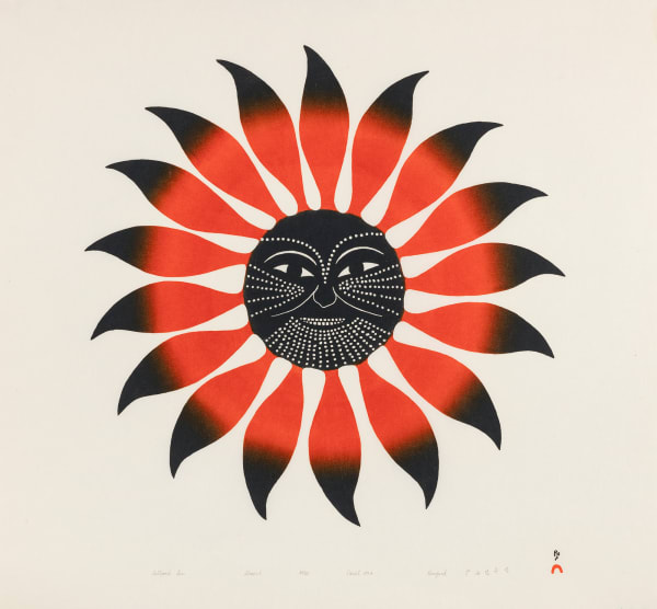 Lot 83 KENOJUAK ASHEVAK, C.C., R.C.A. (1927-2013) KINNGAIT (CAPE DORSET) Tattooed Sun / Tatooed Sun*, 1994 #17 stonecut, 24.5 x 26.26 in (62.2 x 66.7 cm) ESTIMATE: $5,000 — $8,000 PRICE REALIZED: $8,400.00
