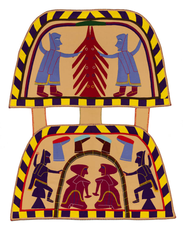 Lot 39 JESSIE OONARK, O.C., R.C.A (1906-1985) QAMANI'TUAQ (BAKER LAKE) Untitled (Wallhanging), c. 1974-5 stroud, felt, and embroidery floss, 61.5 x 47.5 in (156.2 x 120.7 cm) ESTIMATE: $60,000 — $90,000 Price Realized: $156,000