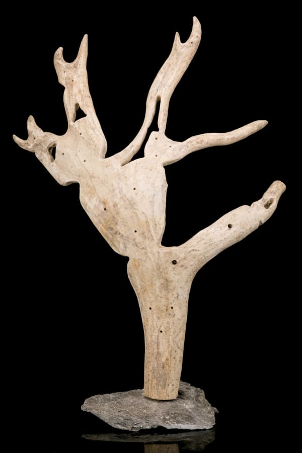Lot 36 LUKE ANOWTALIK (1932-2006) ARVIAT (ESKIMO POINT) Community, c. 1990 stone and antler, 21 x 14 x 12 in (53.3 x 35.6 x 30.5 cm) ESTIMATE: $800 — $1,200 PRICE REALIZED: $600.00