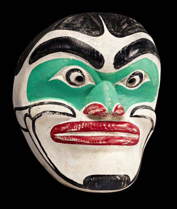 Lot 53 MUNGO MARTIN (NAKAPANKAM) (c. 1879-1962) KWAKWA̱KA̱ʼWAKW Mask , c. 1950 wood and pigment, 7.5 x 6.25 x 4 in (19.1 x 15.9 x 10.2 cm) ESTIMATE: $8,000 — $12,000 PRICE REALIZED: $10,800.00