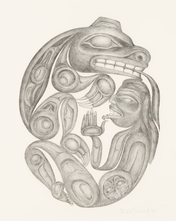 Lot 129 BILL REID, O.B.C., R.C.A. (1920-1998) HAIDA Haida Myths Portfolio, 1982 the complete suite of five lithographs, each 23 x 17.5 in (58.4 x 44.5 cm) ESTIMATE: $4,000 — $6,000 PRICE REALIZED: $3,840.00