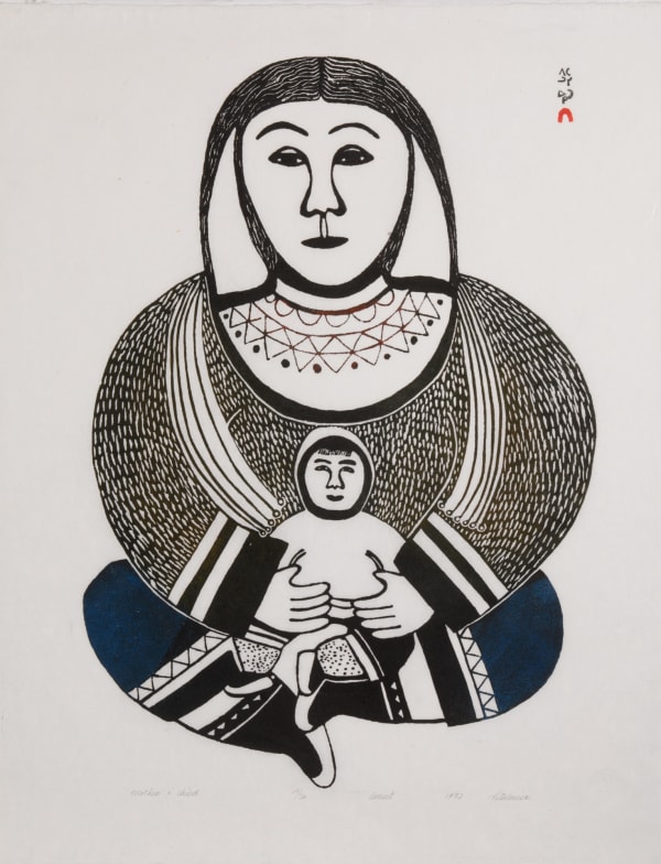 Lot 24 PITALOOSIE SAILA, R.C.A. (1942-) KINNGAIT (CAPE DORSET) Mother and Child , 1972 #10 stonecut, 24 x 18.5 in (61 x 47 cm) PRICE REALIZED: $492.00