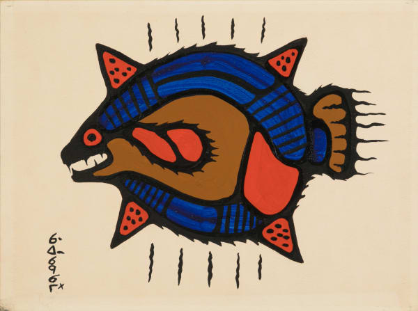Lot 75 GOYCE KAKEGAMIC (1948-2021) ANISHINAABE (CREE) Fish, mid-late 1970s acrylic on paper, 9 x 12 in (22.9 x 30.5 cm) ESTIMATE: $250 — $350 PRICE REALIZED: $240.00