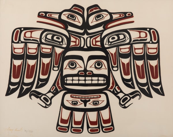 Lot 12 TONY HUNT, O.B.C. (1942-2017) KWAKWA̱KA̱ʼWAKW Untitled (Bird), 1988 silkscreen print, 15 x 19 in (38.1 x 48.3 cm) ESTIMATE: $200 — $300 PRICE REALIZED: $244.00