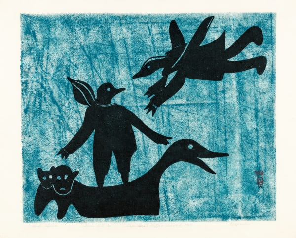 Lot 49 NAPACHIE POOTOOGOOK (1938 -2002) KINNGAIT (CAPE DORSET) Bird Spirits, 1960 #43 stonecut, 19 x 24 in (48.3 x 61 cm) ESTIMATE: $3,500 — $5,000 PRICE REALIZED: $3,840.00