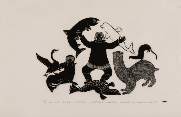 THOMASSIE ECHALOOK (1935-2011) INUKJUAK (PORT HARRISON) Look What I See when I have No Harpoon!, 1973 II #31 stonecut, 215.5 x 23 in (39.4 x 58.4 cm)