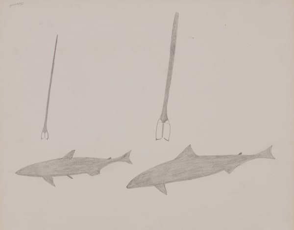 SHEOUAK PETAULASSIE (1918-1961) KINNGAIT (CAPE DORSET) Fishing for Arctic Char, c. 1958-60 graphite on wove paper, 16.5 x 21 in (41.9 x 53.3 cm)