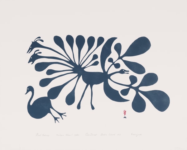 Lot 7 KENOJUAK ASHEVAK, C.C., R.C.A. (1927-2013) KINNGAIT (CAPE DORSET) Bird Fantasy, 1960 #15 sealskin stencil, 19.5 x 24 in (49.5 x 61 cm) ESTIMATE: $8,000 — $12,000