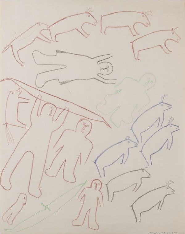 MARTHA ITTULUKA'NAAQ (1912-1981) BAKER LAKE (QAMANI’TUAQ) The Old Way of Hunting, c. 1970 coloured pencil on thin wove paper, 24 x 19 in (61 x 48.3 cm)