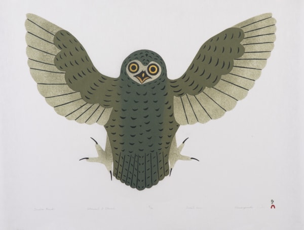 Lot 45 KANANGINAK POOTOOGOOK, R.C.A. (1935-2010) KINNGAIT (CAPE DORSET) Tundra Hawk, 2000 #4 stonecut and stencil, 21 x 27 in (53.3 x 68.6 cm) ESTIMATE: $700 — $1,000 PRICE REALIZED: $671.00