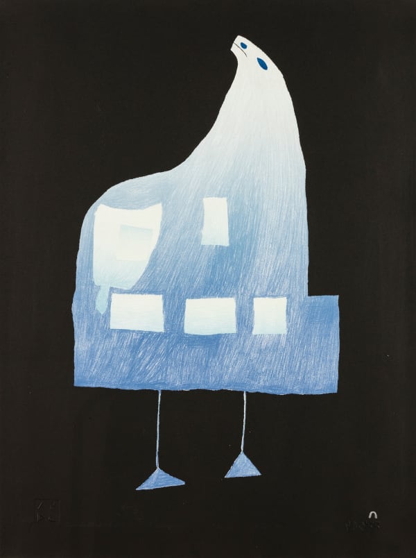 Lot 35 SHEOJUK ETIDLOOIE (1932-1999) KINNGAIT (CAPE DORSET) Bird in Winter Night, 1999 #29 lithograph, 30 x 22.25 in (76.2 x 56.5 cm), framed ESTIMATE: $3,000 — $5,000 PRICE REALIZED: $5,280.00