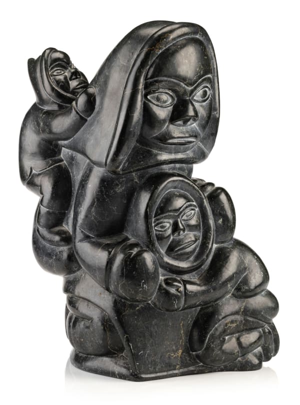 Lot 137 ABRAHAM TALIRUNILI P.O.V. (1927-1994) INUKJUAK (PORT HARRISON) Kneeling Mother with Two Children, 1980 stone, 17.75 x. 11.25 x 12 in (45.1 x 28.6 x 30.5 cm) ESTIMATE: $4,000 — $6,000 PRICE REALIZED: $3,904.00