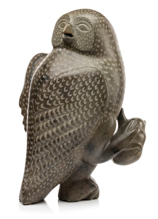 Lot 99 LUKTA QIATSUK (1928-2004) KINNGAIT (CAPE DORSET) Owl with Lemming, c. late 1960s or early 1970s stone, 19.5 x 14 x 9 in (49.5 x 35.6 x 22.9 cm) ESTIMATE: $8,000 — $12,000 PRICE REALIZED: $24,000.00
