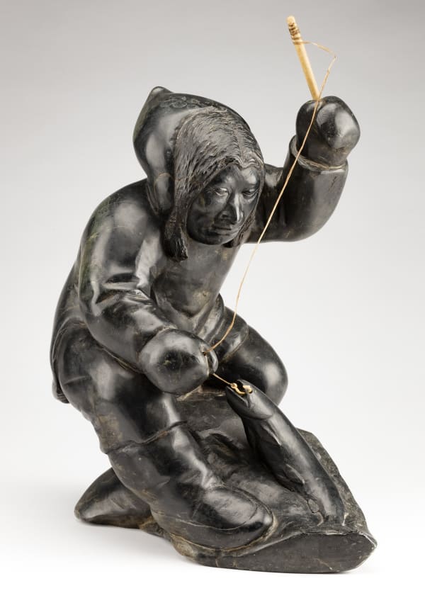 Lot 92 HENRY EVALUARDJUK (1923-2007) IQALUIT (FROBISHER BAY) Fisherman, c. 1963-4 stone, wood, antler, and sinew, 16.5 x 12.75 x 9.25 in (41.9 x 32.4 x 23.5 cm) ESTIMATE: $15,000 — $25,000 Price Realized: $55,200