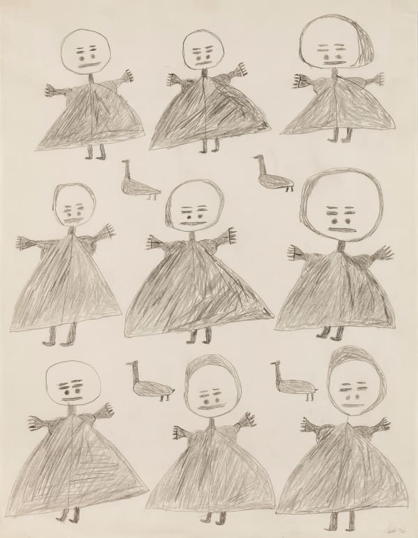 Lot 40 PARR (1893-1969) KINNGAIT (CAPE DORSET) People and Geese, July 1961 graphite laid paper, 23.5 x 18 in (59.7 x 45.7 cm) ESTIMATE: $6,000 ⁠— $9,000 PRICE REALIZED: $5,760.00