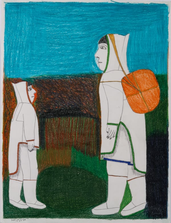 JANET KIGUSIUQ (1926-2005) QAMANI'TUAQ (BAKER LAKE) Father and Son Conversing in a Landscape coloured pencil on on cerlox bound thin wove paper, 23.75 x 18 in (60.3 x 45.7 cm)