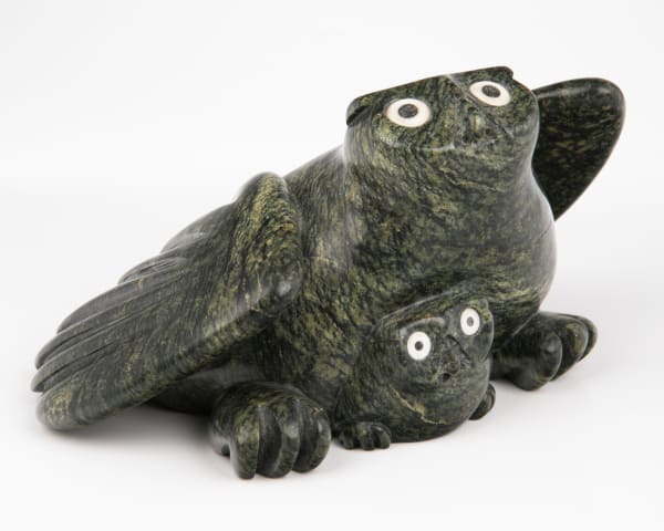 Lot 39 JOANASIE MANNING (1967-) KINNGAIT (CAPE DORSET) Protective Bird with Chick, stone and antler, 5 x 9 x 6 in (12.7 x 22.9 x 15.2 cm) ESTIMATE: $600 — $900 PRICE REALIZED: $1,464.00
