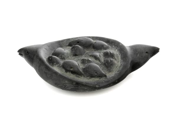 Lot 10 MIRIAM NANURLUK QIYUK (1933-2016), QAMANI'TUAQ (BAKER LAKE) Birds with Nest, mid 1980s stone, 0.75 x 4.75 x 2.75 in (1.9 x 12.1 x 7 cm) ESTIMATE: $600 — $900 PRICE REALIZED: $1,140.00