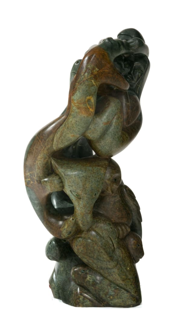 Lot 98 ABRAHAM ANGHIK RUBEN, O.C. (1951-) PAULATUK / SALT SPRING ISLAND, B.C Nature at Play (Arctic Animals and Figures), early 2000s stone, and glass, 34.75 x 19 x 11.5 in (88.3 x 48.3 x 29.2 cm) ESTIMATE: $7,000 — $10,000