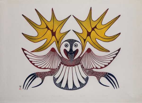 Lot 88 ELIYAKOTA SAMUALIE (1939-1987) KINNGAIT (CAPE DORSET) Spirit Bird, 1980 #4 stonecut and stencil, 24.25 x 34.5 in (61.6 x 87.6 cm) ESTIMATE: $400 — $600 PRICE REALIZED: $780.00