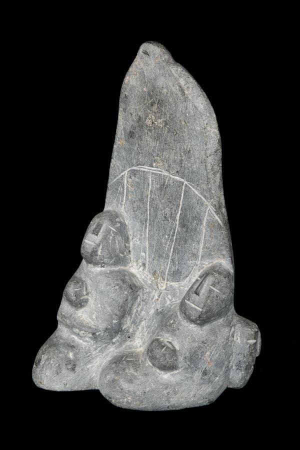 Lot 62 MARY AYAQ ANOWTALIK (1938-2024) ARVIAT (ESKIMO POINT) Two Mothers at Rest Within the Igloo, 1974 stone, 9 x 5.5 x 3.5 in (22.9 x 14 x 8.9 cm) ESTIMATE: $800 — $1,200