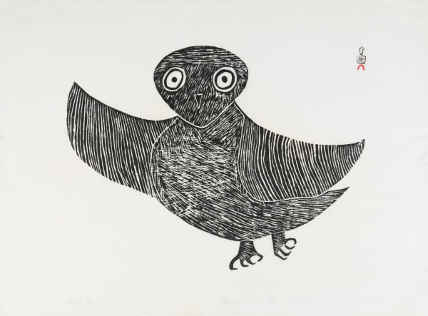 Lot 10 SHEOJUKE TOONOO (1928-2010) KINNGAIT (CAPE DORSET) Small Owl, 1965 #67 stonecut, 16.75 x 22.5 in (42.5 x 57.1 cm) ESTIMATE: $500 — $800 PRICE REALIZED: $600.00