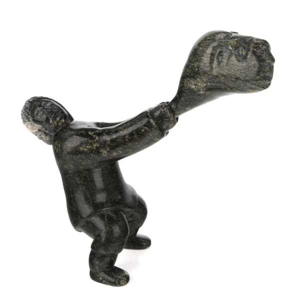 14 ISACI ETIDLOIE (1972-2014) KINNGAIT (CAPE DORSET) Man Wrangling Spirit, 2000s stone, 7.5 x 8.5 x 3.25 in (19.1 x 21.6 x 8.3 cm)