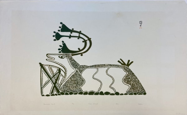 Lot 36 PUDLO PUDLAT (1916-1992) KINNGAIT (CAPE DORSET) Shaman's Tent, 1973 #51 stonecut, 24.5 x 34 in (62.2 x 86.4 cm) ESTIMATE: $300 — $500
