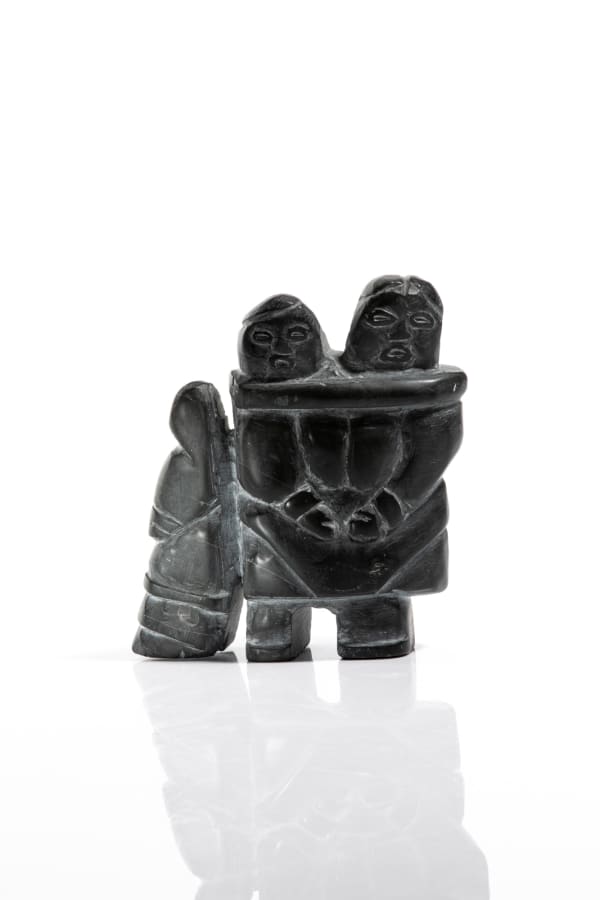 ELISAPEE, KUUJJUARAPIK (GREAT WHALE RIVER) Family Scene stone, 4.5 x 4.5 x 2 in (11.4 x 11.4 x 5.1 cm) NEW PRICE: $200